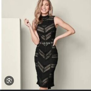VENUS Black Lace-Accent Sleeveless Midi Dress